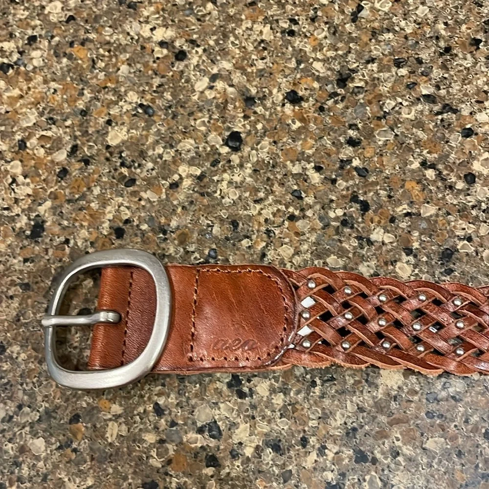 American Eagle Women’s Brown Leather Braided Silver Buckle Studs Belt S M